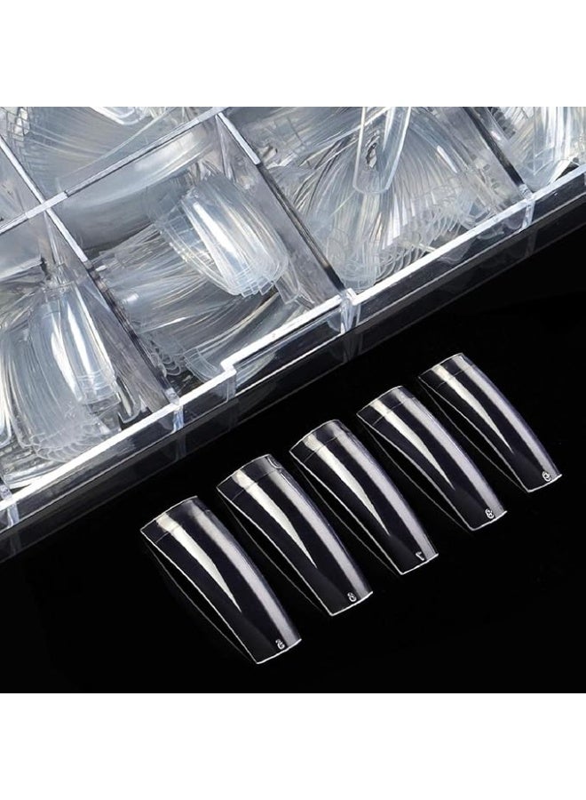 500 قطعة من أطراف الأظافر الفرنسية الأكريليكية نصف الصناعية المسطحة على شكل حرف C المنحني، فن تزيين الأظافر الطبيعي - Image 5